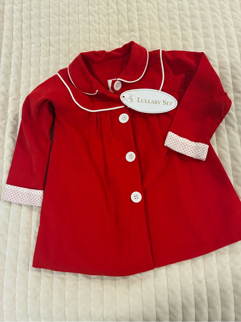 Lullaby Set Red Girl's Button Front Colette Coat with White Trim 12 Month NEW